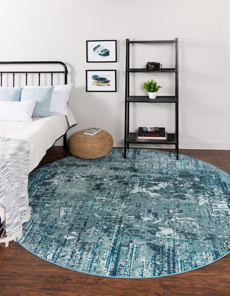 Blue 7' x 7' Starlight Round Area Rug 100% Polypropylene Visually Appealing Unique Carpet for Living Rooms, Bedroom, Dining, Office for Sale at Rug Engine