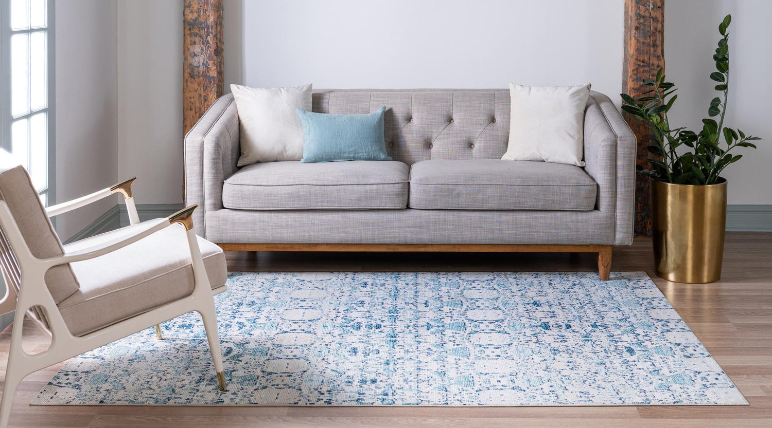 Blue 5' 1 x 8' Charm Rectangle Area Rug 100% Polypropylene With Jute Backing Traditional Vintage Distressed Look Carpet for Living Rooms Dining Office Space for Sale at Rug Engine
