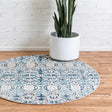 Blue 7' x 7' Charm Round Area Rug 100% Polypropylene With Jute Backing Traditional Vintage Distressed Look Carpet for Living Rooms Dining Office Space for Sale at Rug Engine