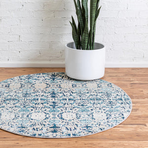 Blue 4' 1 x 4' 1 Charm Round Area Rug 100% Polypropylene With Jute Backing Traditional Vintage Distressed Look Carpet for Living Rooms Dining Office Space for Sale at Rug Engine