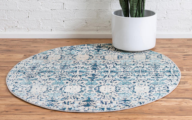 Blue 4' 1 x 4' 1 Charm Round Area Rug 100% Polypropylene With Jute Backing Traditional Vintage Distressed Look Carpet for Living Rooms Dining Office Space for Sale at Rug Engine