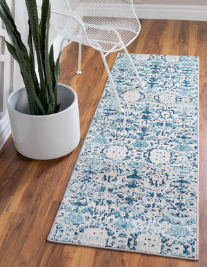 Blue 2' 2 x 6' 1 Charm Runner Area Rug 100% Polypropylene With Jute Backing Traditional Vintage Distressed Look Carpet for Living Rooms Dining Office Space for Sale at Rug Engine