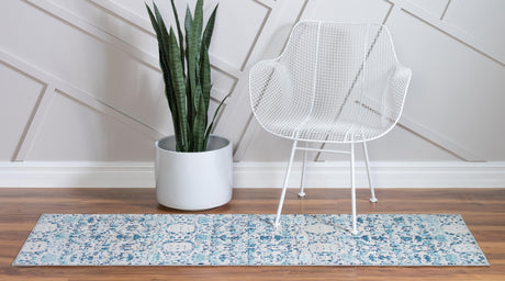 Blue 2' 2 x 6' 1 Charm Runner Area Rug 100% Polypropylene With Jute Backing Traditional Vintage Distressed Look Carpet for Living Rooms Dining Office Space for Sale at Rug Engine