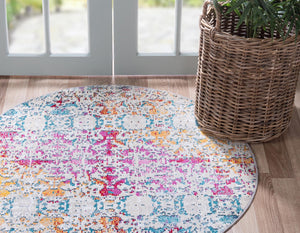 Multicolor 7' x 7' Charm Round Area Rug 100% Polypropylene With Jute Backing Traditional Vintage Distressed Look Carpet for Living Rooms Dining Office Space for Sale at Rug Engine