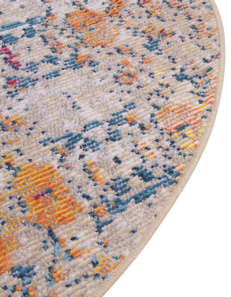 Multicolor 7' x 7' Charm Round Area Rug 100% Polypropylene With Jute Backing Traditional Vintage Distressed Look Carpet for Living Rooms Dining Office Space for Sale at Rug Engine