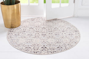 Light Gray 4' 1 x 4' 1 Charm Round Area Rug 100% Polypropylene With Jute Backing Traditional Vintage Distressed Look Carpet for Living Rooms Dining Office Space for Sale at Rug Engine