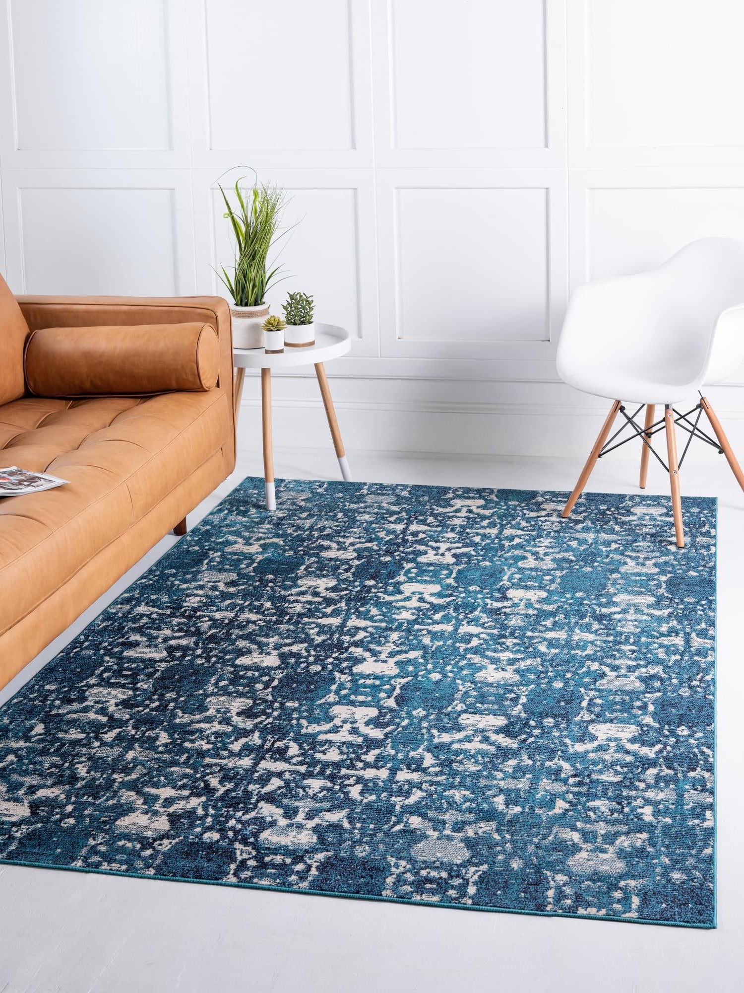 Navy Blue 8' x 10' Charm Rectangle Area Rug 100% Polypropylene With Jute Backing Traditional Vintage Distressed Look Carpet for Living Rooms Dining Office Space for Sale at Rug Engine