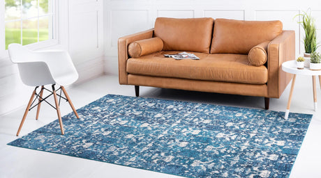 Navy Blue 8' x 10' Charm Rectangle Area Rug 100% Polypropylene With Jute Backing Traditional Vintage Distressed Look Carpet for Living Rooms Dining Office Space for Sale at Rug Engine
