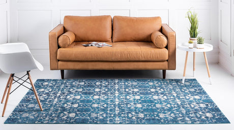 Navy Blue 4' 1 x 6' 1 Charm Rectangle Area Rug 100% Polypropylene With Jute Backing Traditional Vintage Distressed Look Carpet for Living Rooms Dining Office Space for Sale at Rug Engine