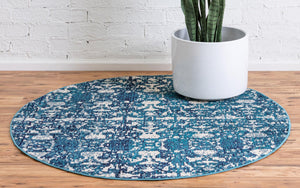 Navy Blue 4' 1 x 4' 1 Charm Round Area Rug 100% Polypropylene With Jute Backing Traditional Vintage Distressed Look Carpet for Living Rooms Dining Office Space for Sale at Rug Engine