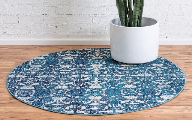 Navy Blue 4' 1 x 4' 1 Charm Round Area Rug 100% Polypropylene With Jute Backing Traditional Vintage Distressed Look Carpet for Living Rooms Dining Office Space for Sale at Rug Engine