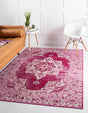 Pink 4' 1 x 6' 1 Charm Rectangle Area Rug 100% Polypropylene With Jute Backing Traditional Vintage Distressed Look Carpet for Living Rooms Dining Office Space for Sale at Rug Engine