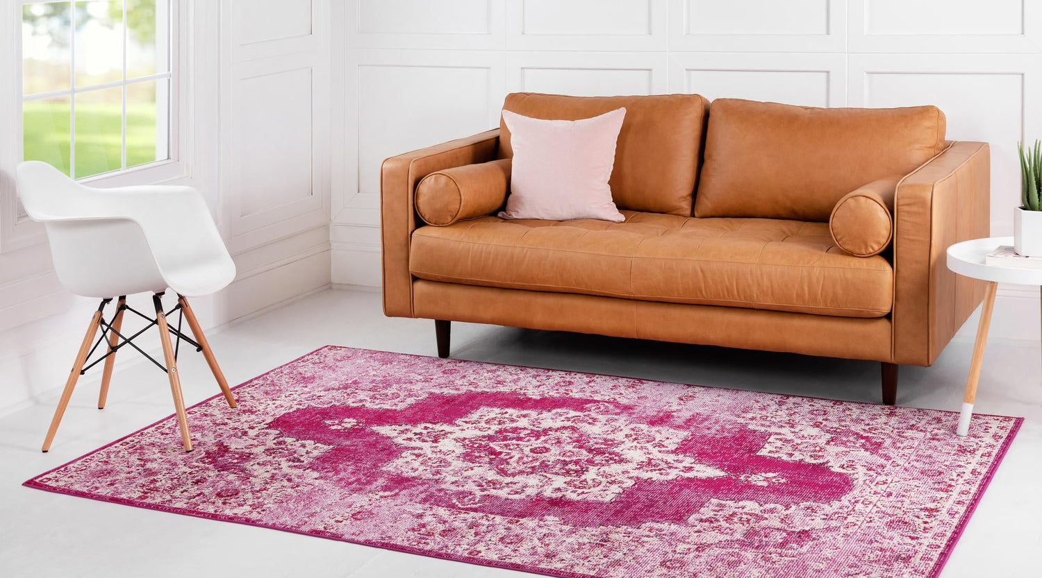 Pink 4' 1 x 6' 1 Charm Rectangle Area Rug 100% Polypropylene With Jute Backing Traditional Vintage Distressed Look Carpet for Living Rooms Dining Office Space for Sale at Rug Engine