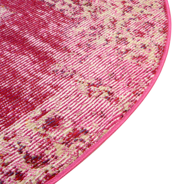 Pink 7' 1 x 7' 1 Charm Round Area Rug 100% Polypropylene With Jute Backing Traditional Vintage Distressed Look Carpet for Living Rooms Dining Office Space for Sale at Rug Engine