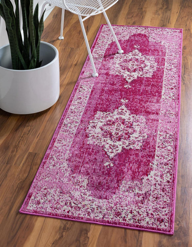 Pink 2' 2 x 6' 1 Charm Runner Area Rug 100% Polypropylene With Jute Backing Traditional Vintage Distressed Look Carpet for Living Rooms Dining Office Space for Sale at Rug Engine