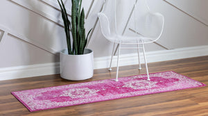 Pink 2' 2 x 6' 1 Charm Runner Area Rug 100% Polypropylene With Jute Backing Traditional Vintage Distressed Look Carpet for Living Rooms Dining Office Space for Sale at Rug Engine