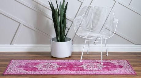 Pink 2' 2 x 6' 1 Charm Runner Area Rug 100% Polypropylene With Jute Backing Traditional Vintage Distressed Look Carpet for Living Rooms Dining Office Space for Sale at Rug Engine