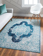 Navy Blue 4' 1 x 6' 1 Charm Rectangle Area Rug 100% Polypropylene With Jute Backing Traditional Vintage Distressed Look Carpet for Living Rooms Dining Office Space for Sale at Rug Engine