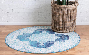Navy Blue 7' 1 x 7' 1 Charm Round Area Rug 100% Polypropylene With Jute Backing Traditional Vintage Distressed Look Carpet for Living Rooms Dining Office Space for Sale at Rug Engine