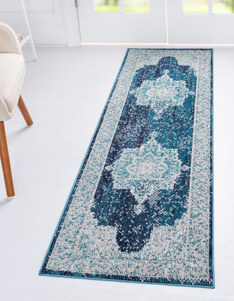 Navy Blue 2' 2 x 6' Charm Runner Area Rug 100% Polypropylene With Jute Backing Traditional Vintage Distressed Look Carpet for Living Rooms Dining Office Space for Sale at Rug Engine