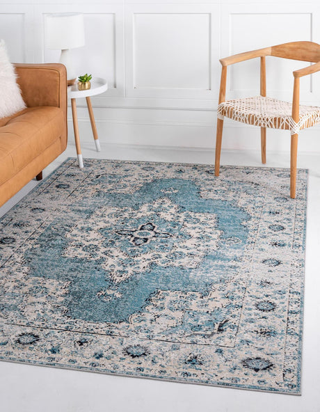 Turquoise 4' 1 x 6' 1 Charm Rectangle Area Rug 100% Polypropylene With Jute Backing Traditional Vintage Distressed Look Carpet for Living Rooms Dining Office Space for Sale at Rug Engine