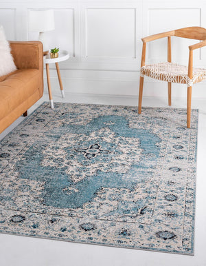 Turquoise 8' x 10' Charm Rectangle Area Rug 100% Polypropylene With Jute Backing Traditional Vintage Distressed Look Carpet for Living Rooms Dining Office Space for Sale at Rug Engine