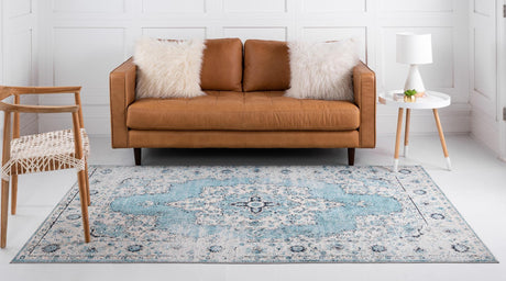 Turquoise 8' x 10' Charm Rectangle Area Rug 100% Polypropylene With Jute Backing Traditional Vintage Distressed Look Carpet for Living Rooms Dining Office Space for Sale at Rug Engine
