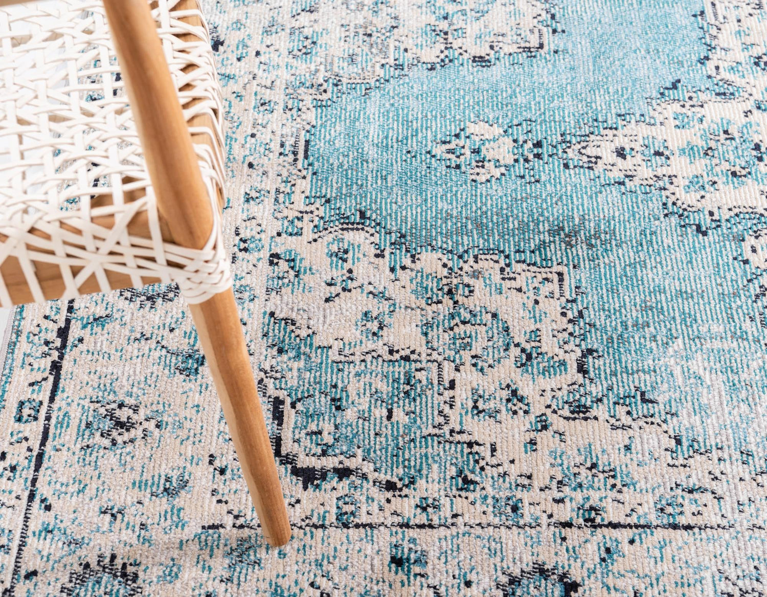 Turquoise 4' 1 x 6' 1 Charm Rectangle Area Rug 100% Polypropylene With Jute Backing Traditional Vintage Distressed Look Carpet for Living Rooms Dining Office Space for Sale at Rug Engine