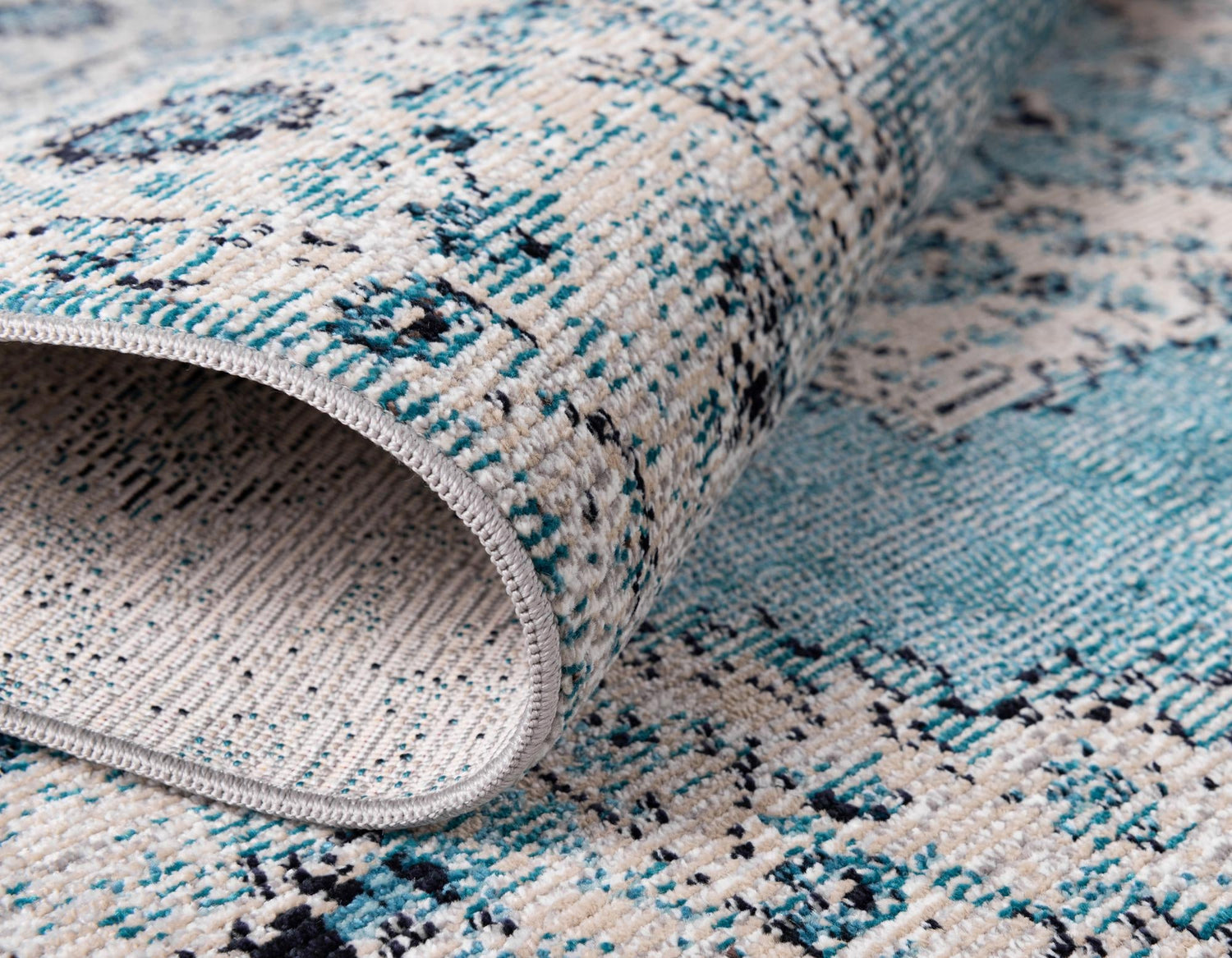 Turquoise 8' x 10' Charm Rectangle Area Rug 100% Polypropylene With Jute Backing Traditional Vintage Distressed Look Carpet for Living Rooms Dining Office Space for Sale at Rug Engine