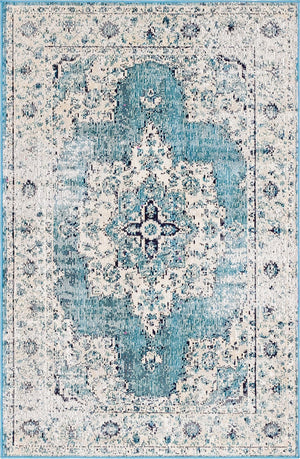 Turquoise 4' 1 x 6' 1 Charm Rectangle Area Rug 100% Polypropylene With Jute Backing Traditional Vintage Distressed Look Carpet for Living Rooms Dining Office Space for Sale at Rug Engine