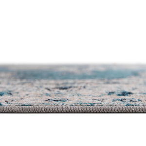 Turquoise 4' 1 x 4' 1 Charm Round Area Rug 100% Polypropylene With Jute Backing Traditional Vintage Distressed Look Carpet for Living Rooms Dining Office Space for Sale at Rug Engine