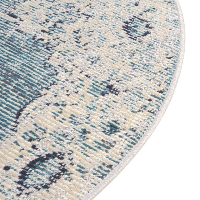 Turquoise 4' 1 x 4' 1 Charm Round Area Rug 100% Polypropylene With Jute Backing Traditional Vintage Distressed Look Carpet for Living Rooms Dining Office Space for Sale at Rug Engine