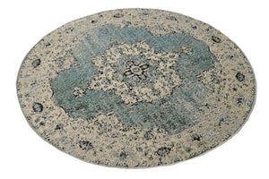 Turquoise 4' 1 x 4' 1 Charm Round Area Rug 100% Polypropylene With Jute Backing Traditional Vintage Distressed Look Carpet for Living Rooms Dining Office Space for Sale at Rug Engine