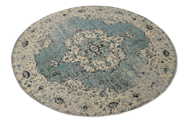 Turquoise 4' 1 x 4' 1 Charm Round Area Rug 100% Polypropylene With Jute Backing Traditional Vintage Distressed Look Carpet for Living Rooms Dining Office Space for Sale at Rug Engine