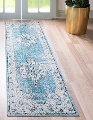 Turquoise 2' 2 x 6' Charm Runner Area Rug 100% Polypropylene With Jute Backing Traditional Vintage Distressed Look Carpet for Living Rooms Dining Office Space for Sale at Rug Engine