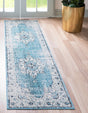 Turquoise 2' 2 x 6' Charm Runner Area Rug 100% Polypropylene With Jute Backing Traditional Vintage Distressed Look Carpet for Living Rooms Dining Office Space for Sale at Rug Engine