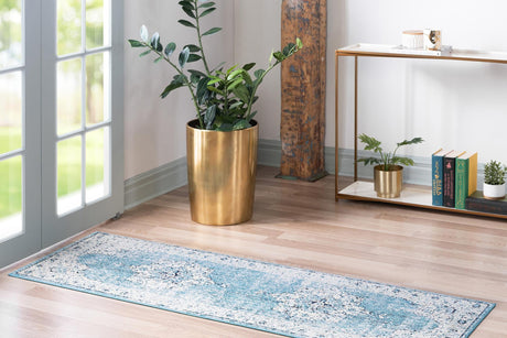 Turquoise 2' 2 x 6' Charm Runner Area Rug 100% Polypropylene With Jute Backing Traditional Vintage Distressed Look Carpet for Living Rooms Dining Office Space for Sale at Rug Engine