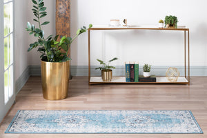 Turquoise 2' 2 x 6' Charm Runner Area Rug 100% Polypropylene With Jute Backing Traditional Vintage Distressed Look Carpet for Living Rooms Dining Office Space for Sale at Rug Engine