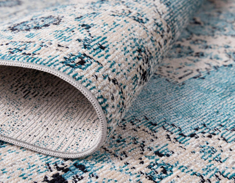 Turquoise 2' 2 x 6' Charm Runner Area Rug 100% Polypropylene With Jute Backing Traditional Vintage Distressed Look Carpet for Living Rooms Dining Office Space for Sale at Rug Engine