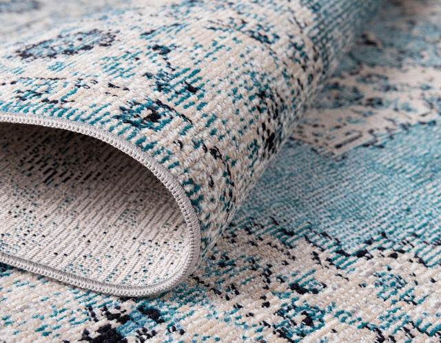 Turquoise 2' 2 x 6' Charm Runner Area Rug 100% Polypropylene With Jute Backing Traditional Vintage Distressed Look Carpet for Living Rooms Dining Office Space for Sale at Rug Engine