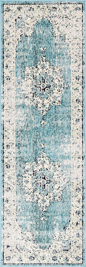 Turquoise 2' 2 x 6' Charm Runner Area Rug 100% Polypropylene With Jute Backing Traditional Vintage Distressed Look Carpet for Living Rooms Dining Office Space for Sale at Rug Engine
