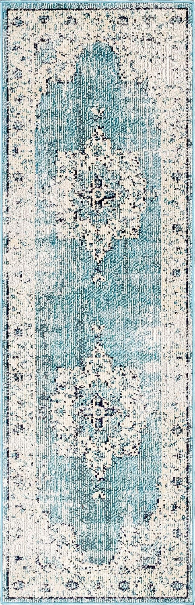 Turquoise 2' 2 x 6' Charm Runner Area Rug 100% Polypropylene With Jute Backing Traditional Vintage Distressed Look Carpet for Living Rooms Dining Office Space for Sale at Rug Engine