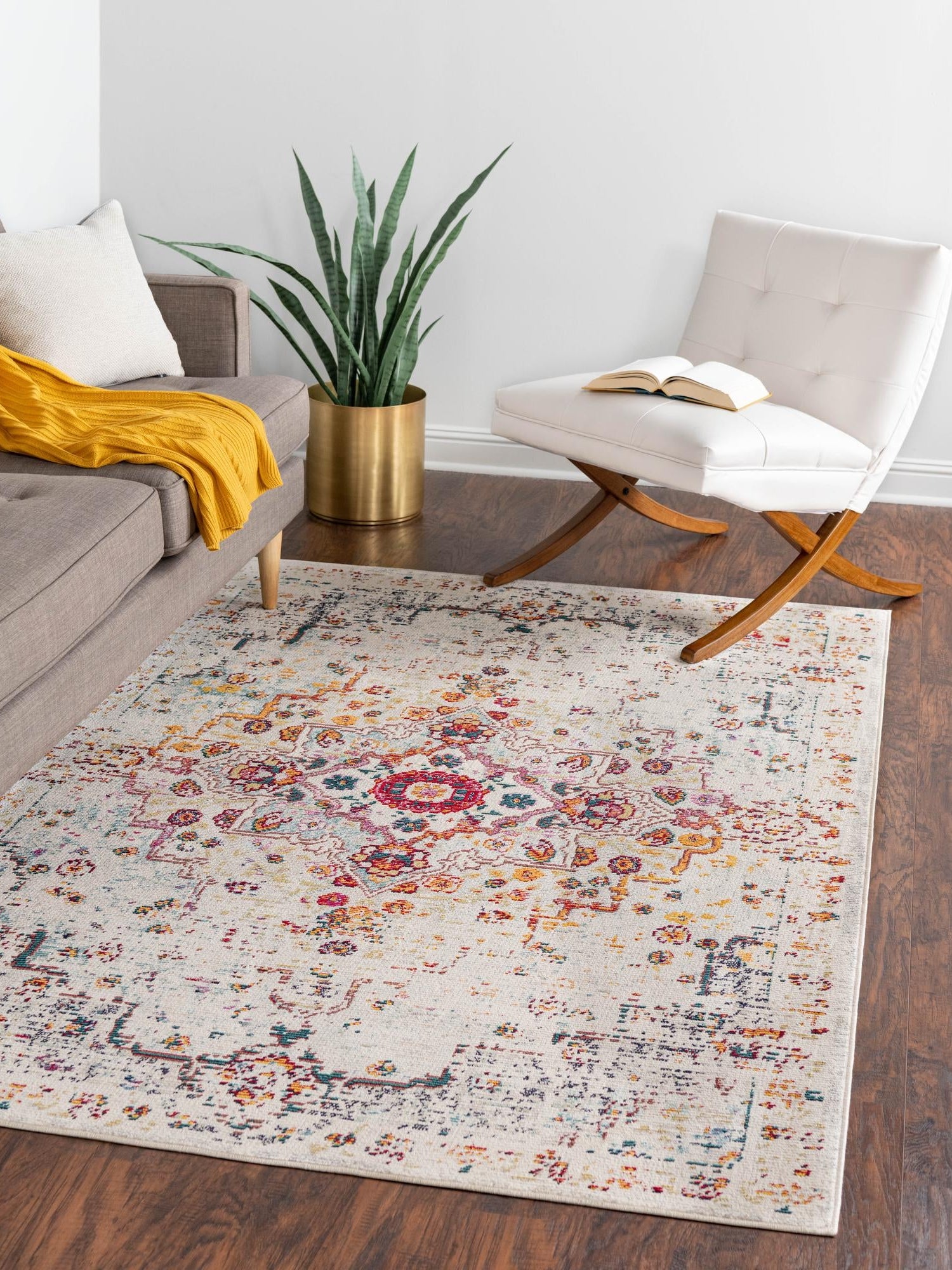 Beige 3' 3 x 5' 3 Charm Rectangle Area Rug 100% Polypropylene With Jute Backing Traditional Vintage Distressed Look Carpet for Living Rooms Dining Office Space for Sale at Rug Engine