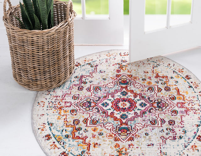 Beige 7' 1 x 7' 1 Charm Round Area Rug 100% Polypropylene With Jute Backing Traditional Vintage Distressed Look Carpet for Living Rooms Dining Office Space for Sale at Rug Engine