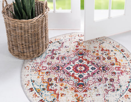 Beige 5' 3 x 5' 3 Charm Round Area Rug 100% Polypropylene With Jute Backing Traditional Vintage Distressed Look Carpet for Living Rooms Dining Office Space for Sale at Rug Engine