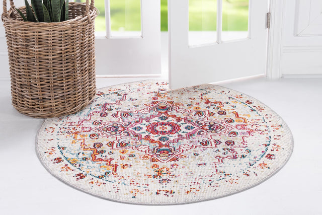 Beige 5' 3 x 5' 3 Charm Round Area Rug 100% Polypropylene With Jute Backing Traditional Vintage Distressed Look Carpet for Living Rooms Dining Office Space for Sale at Rug Engine