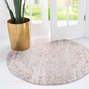 Light Gray 4' 1 x 4' 1 Charm Round Area Rug 100% Polypropylene With Jute Backing Traditional Vintage Distressed Look Carpet for Living Rooms Dining Office Space for Sale at Rug Engine