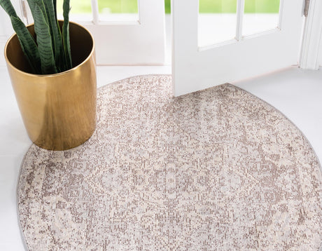 Light Gray 4' 1 x 4' 1 Charm Round Area Rug 100% Polypropylene With Jute Backing Traditional Vintage Distressed Look Carpet for Living Rooms Dining Office Space for Sale at Rug Engine