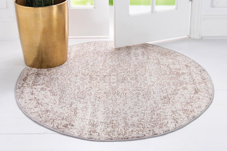 Light Gray 7' x 7' Charm Round Area Rug 100% Polypropylene With Jute Backing Traditional Vintage Distressed Look Carpet for Living Rooms Dining Office Space for Sale at Rug Engine