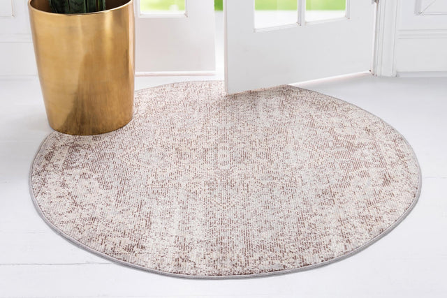 Light Gray 4' 1 x 4' 1 Charm Round Area Rug 100% Polypropylene With Jute Backing Traditional Vintage Distressed Look Carpet for Living Rooms Dining Office Space for Sale at Rug Engine